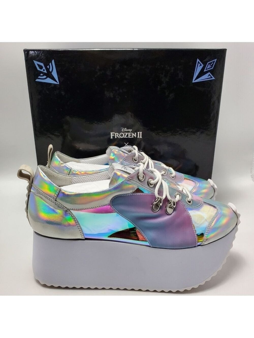 Ruthie Davis Disney Frozen Wedge Platform Metallics Sneakers Oleographic Sz 40